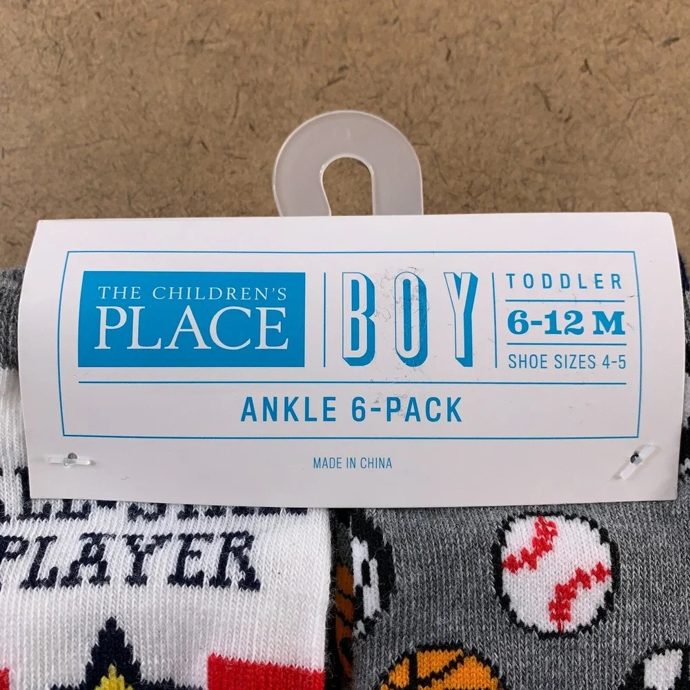 The Children's Place Baby Boys Size 6-12 Months Sport Ankle Socks 6-Pack NWT